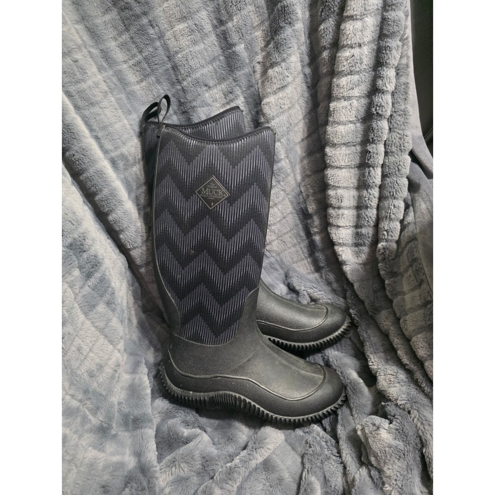 Muck Boot Company Hale Womens Size 7 Black Chevron Waterproof Rain Boots Tall